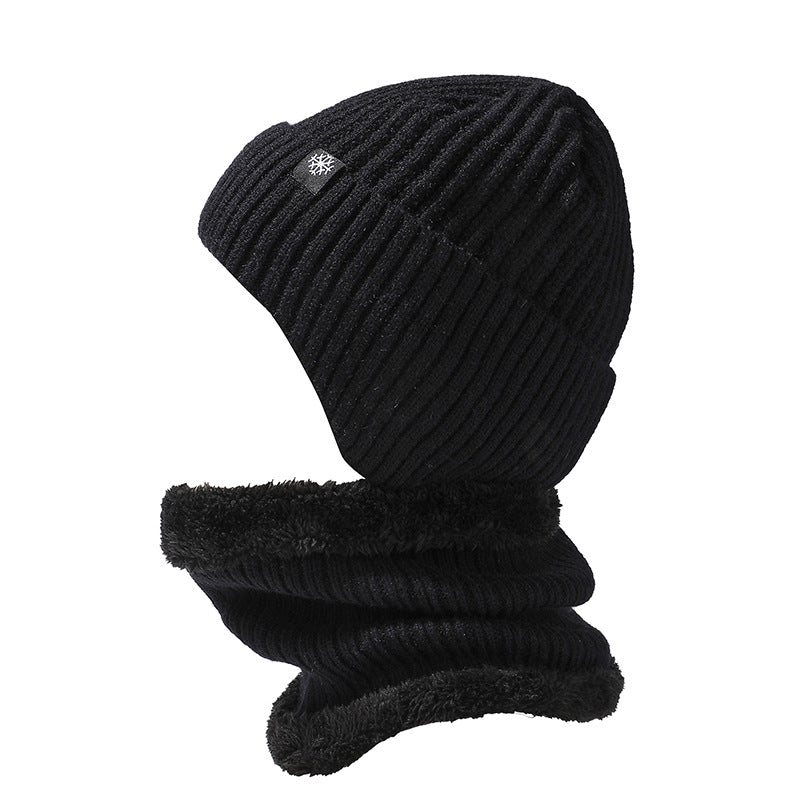 Wholesale Solid Color Warm Hat and Scarf Suit Thickened Wool Pullover Hat Autumn and Winter Men's Knitted Hat