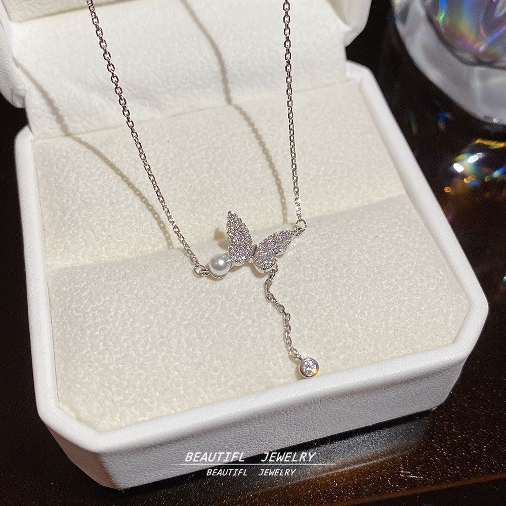 Wholesale butterfly tassel necklace clavicle chain for women