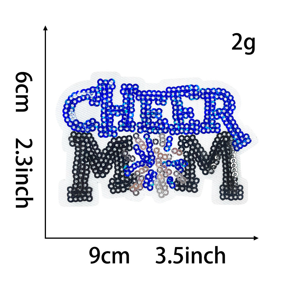 Wholesale Cheer Mom Sequin Patch Small Green Iron On Embroidery Applique For ets Stylish Fashion Accessory