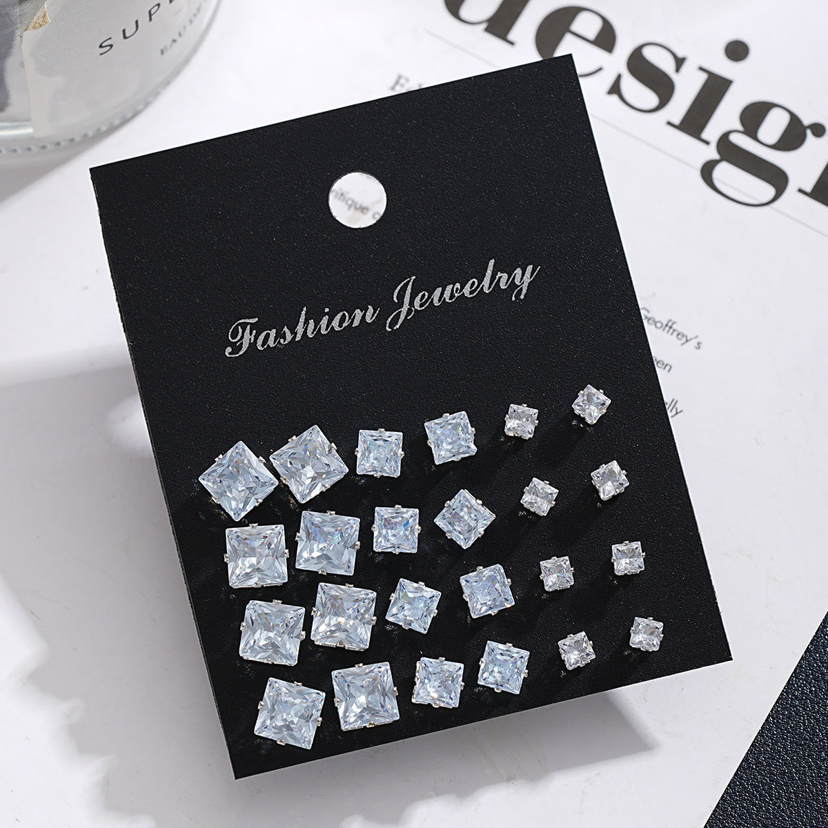 Wholesale 12pcs/pack  geometric square zircon earring set
