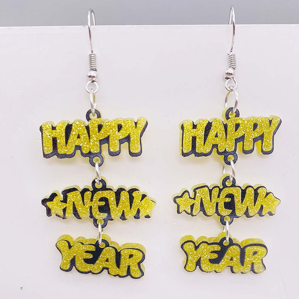 Wholesale New Year Acrylic Happy New Year Letter-panelled Earrings