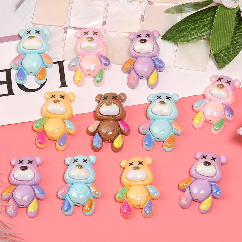Wholesale 50pcs Cartoon Colorful Puppet Bear Vertical Hole Resin Bear Diy Beads