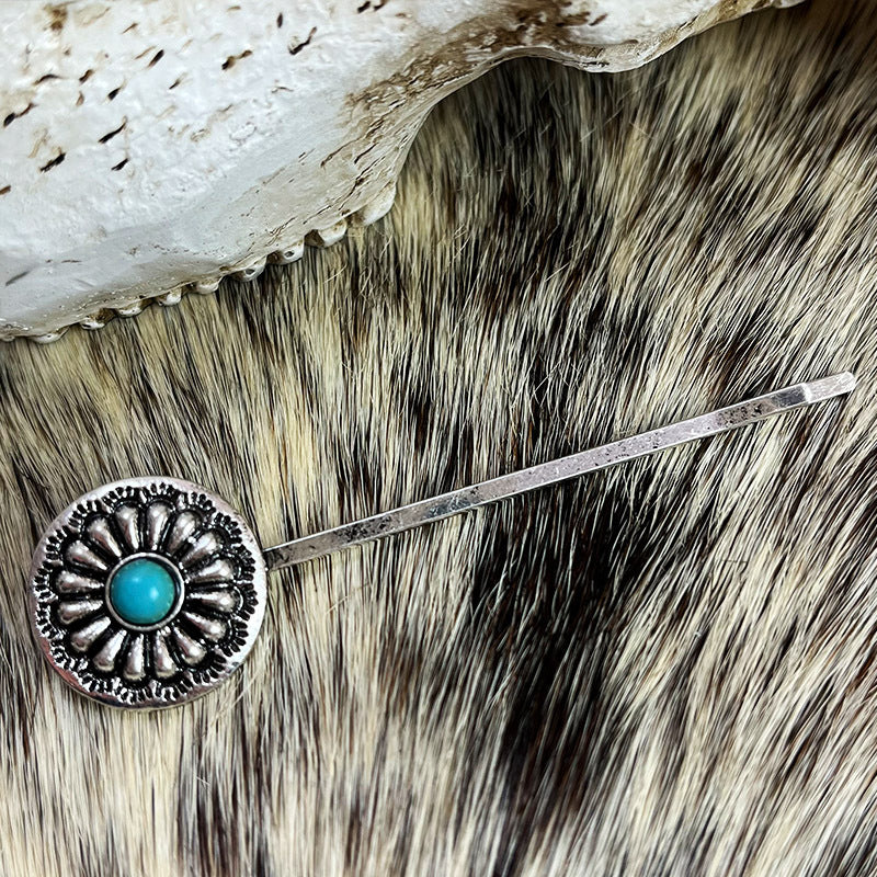 Wholesale Retro turquoise alloy flower western style hairpin