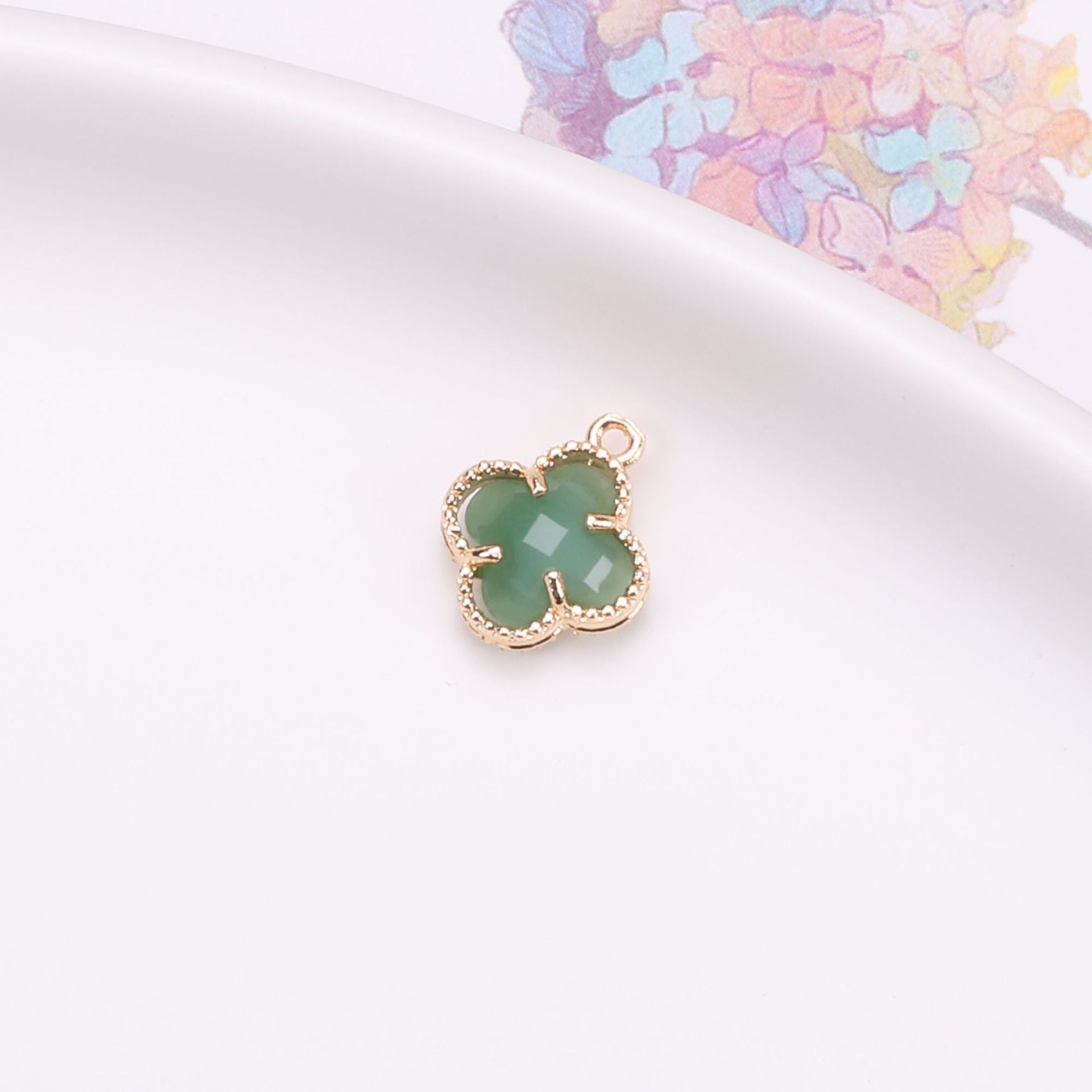Wholesale 50pcs Crystal Double Hole Four Leaf Clover Pendant