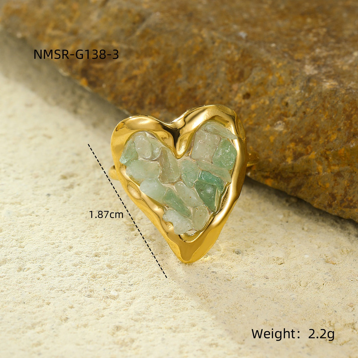 Wholesale Stainless steel plated heart ring with natural stone