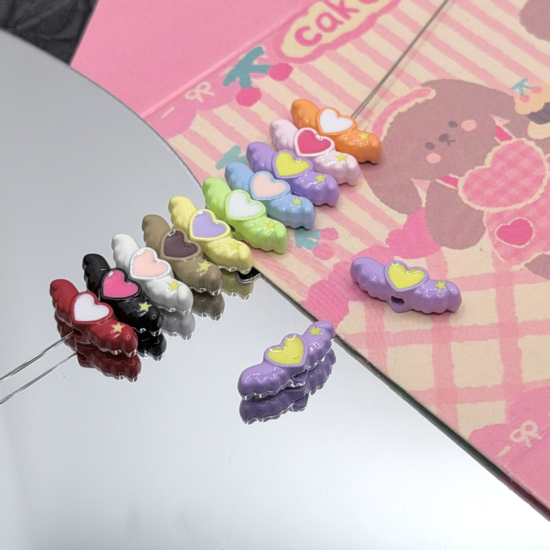 Wholesale 10pcs DIY Dopamine Heart Wings Angel Beaded Alloy Accessories