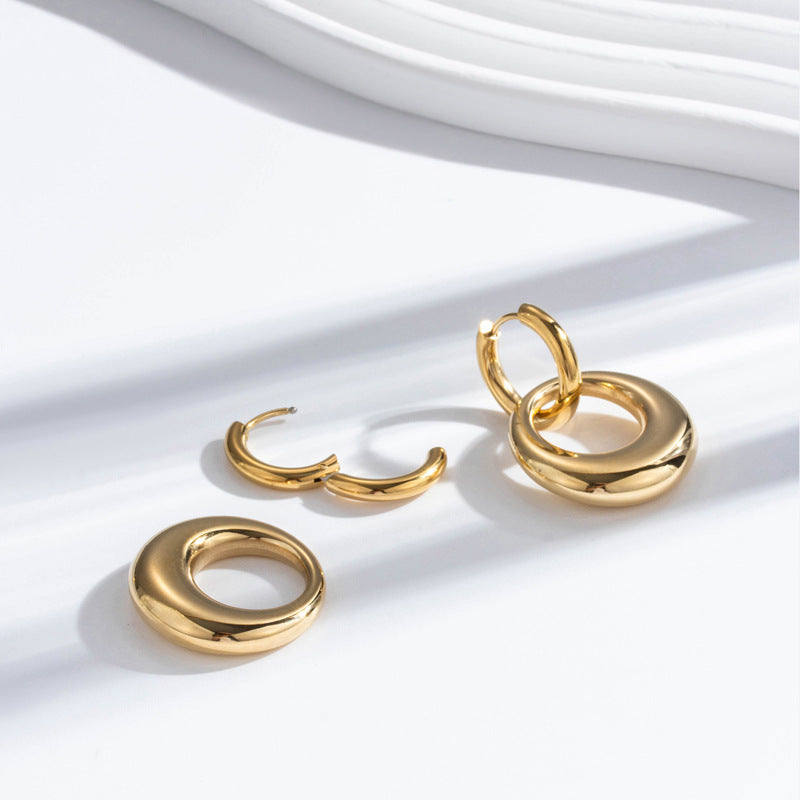 Wholesale 18K Real Gold Stainless Steel Round Earrings