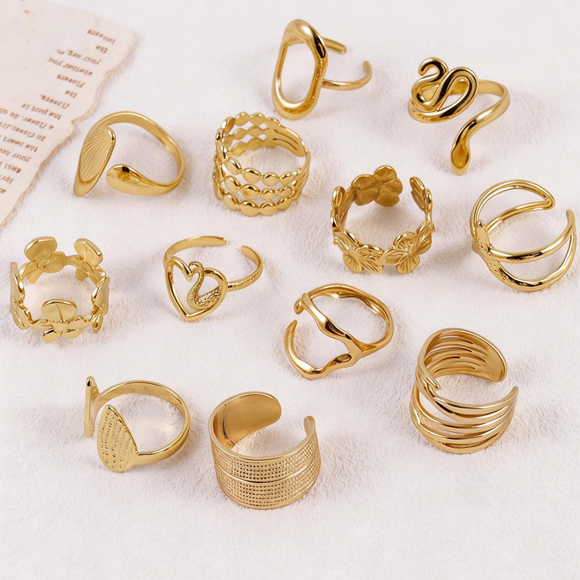 Wholesale 12pcs minimalist stainless steel hydraulic ring geometric ring