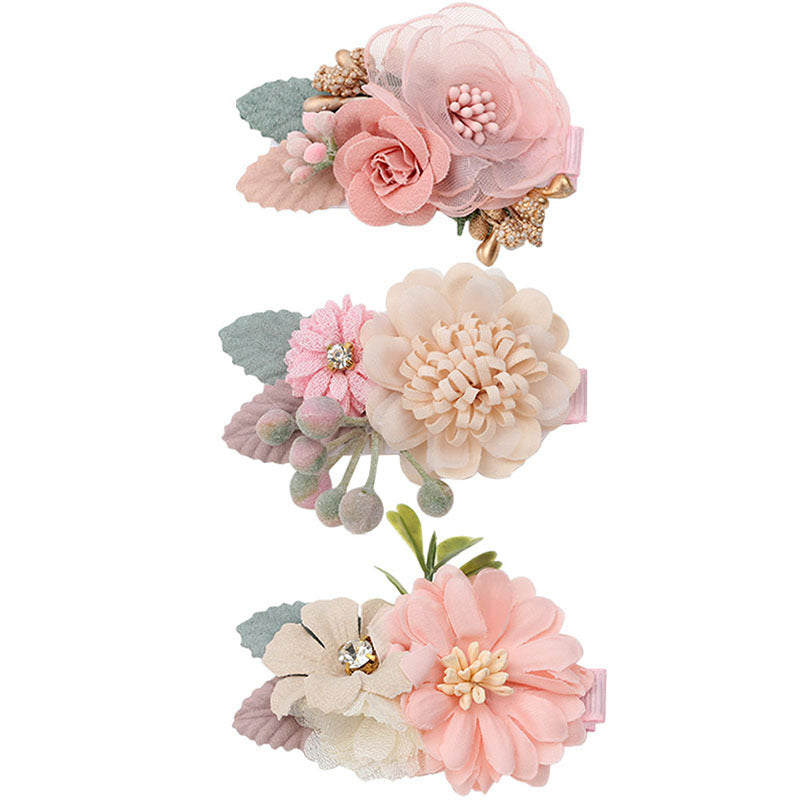 Wholesale Three Sets Pink Fake Head Flower Hair Clips
