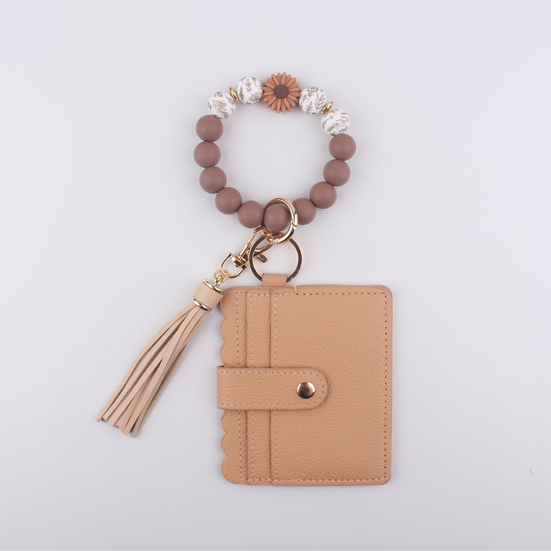 Wholesale Daisy Beads Bracelet Multi-layer Card Bag Zipper Coin Purse Silicone Beads Bracelet Keychain