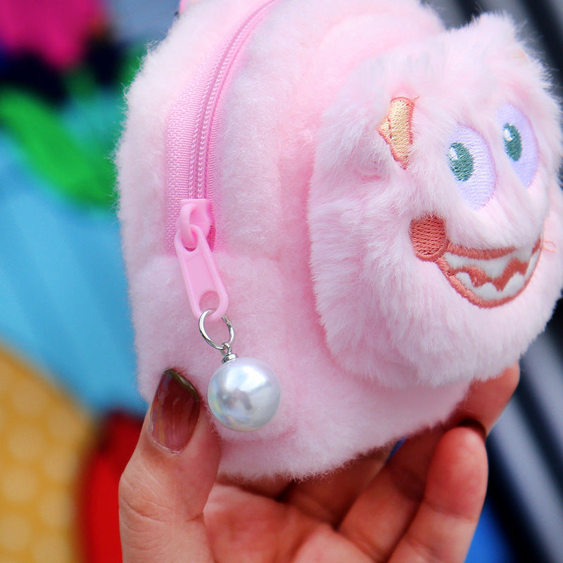 Wholesale Three-dimensional Backpack Type Coin Purse Plush Little Monster Keychain