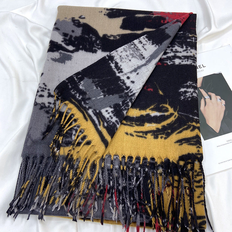 Wholesale Autumn and Winter Printed Tassel Imitation Cashmere Scarf