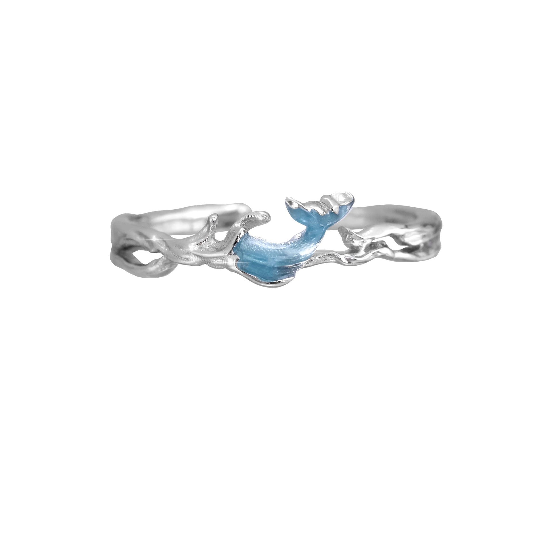 Wholesale Blue Wave Fish Adjustable Ring with Opening