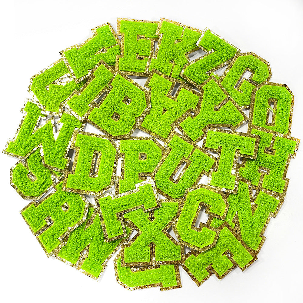 Wholesale Gold Glitter A Z Letter Patches Towel Embroidery Appliques Self Adhesive For Coats Stylish DIY Fashion Accessory