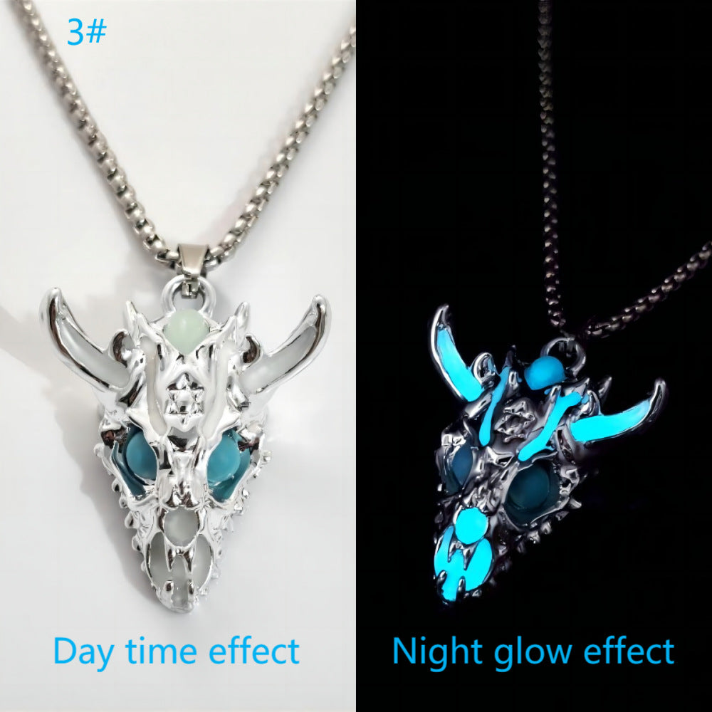 Wholesale Skull Animal Head Luminous Necklace Zinc  Alloy Faucet   Sweater Chain