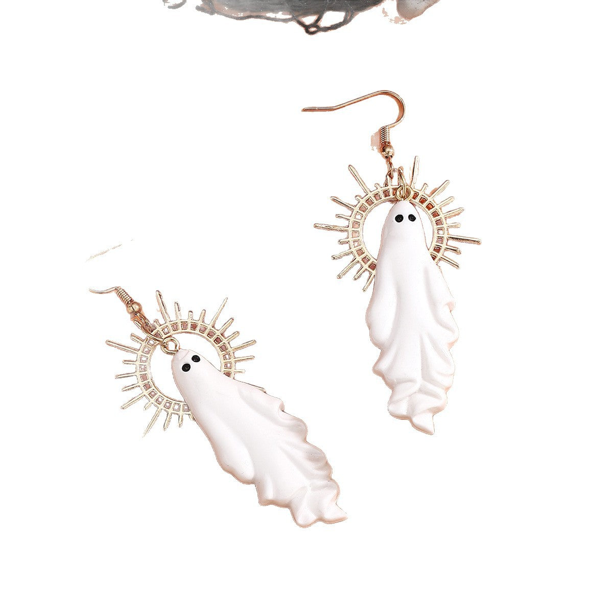 Vintage white ghost halo pendant earrings bohemian