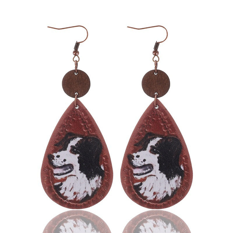 Wholesale Cactus-patterned leather earrings