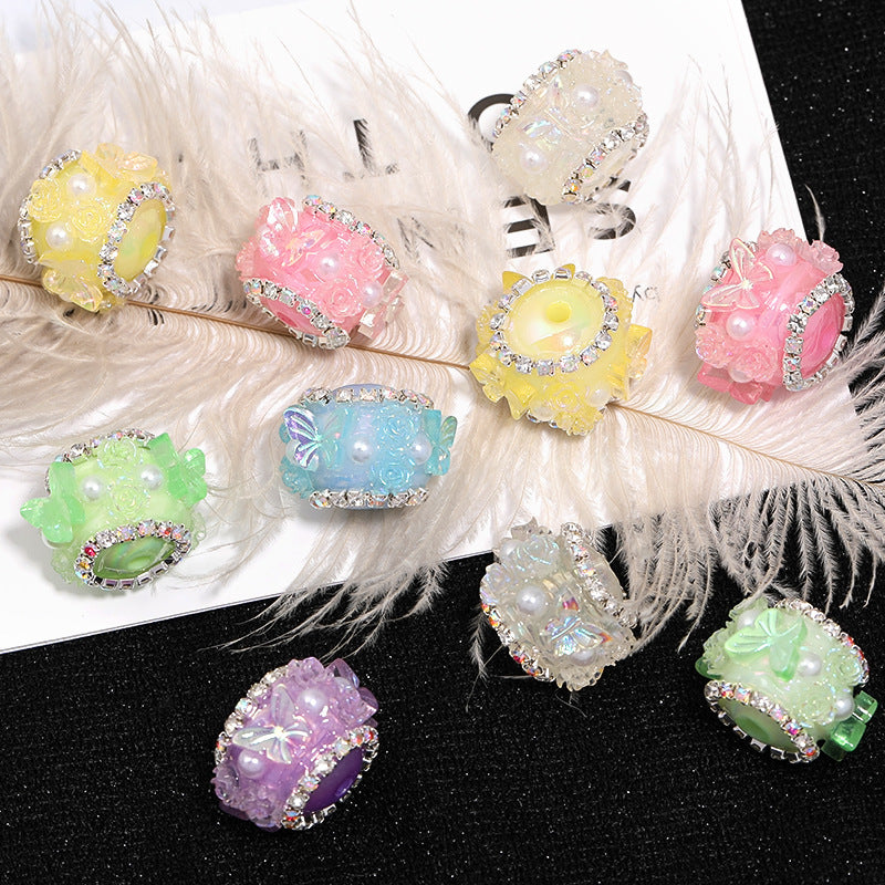 Wholesale 10pcs Luminous Heavy Industry Rose Butterfly Sugar Beads Rhinestone Chain Drill Ball