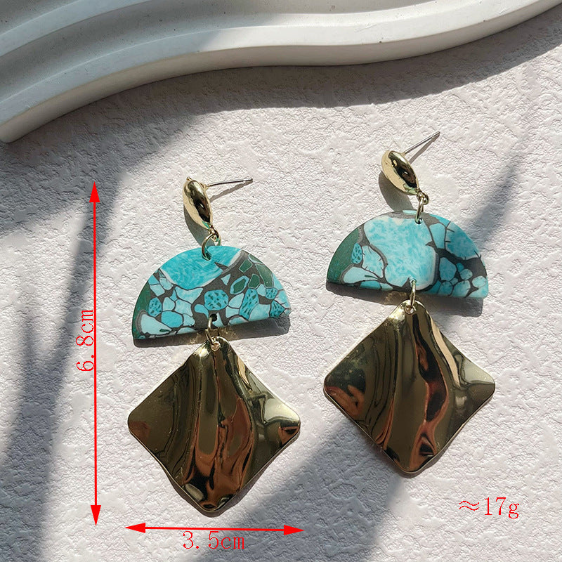 Wholesale Turquoise Geometric Metal Spliced Polymer Clay Earrings