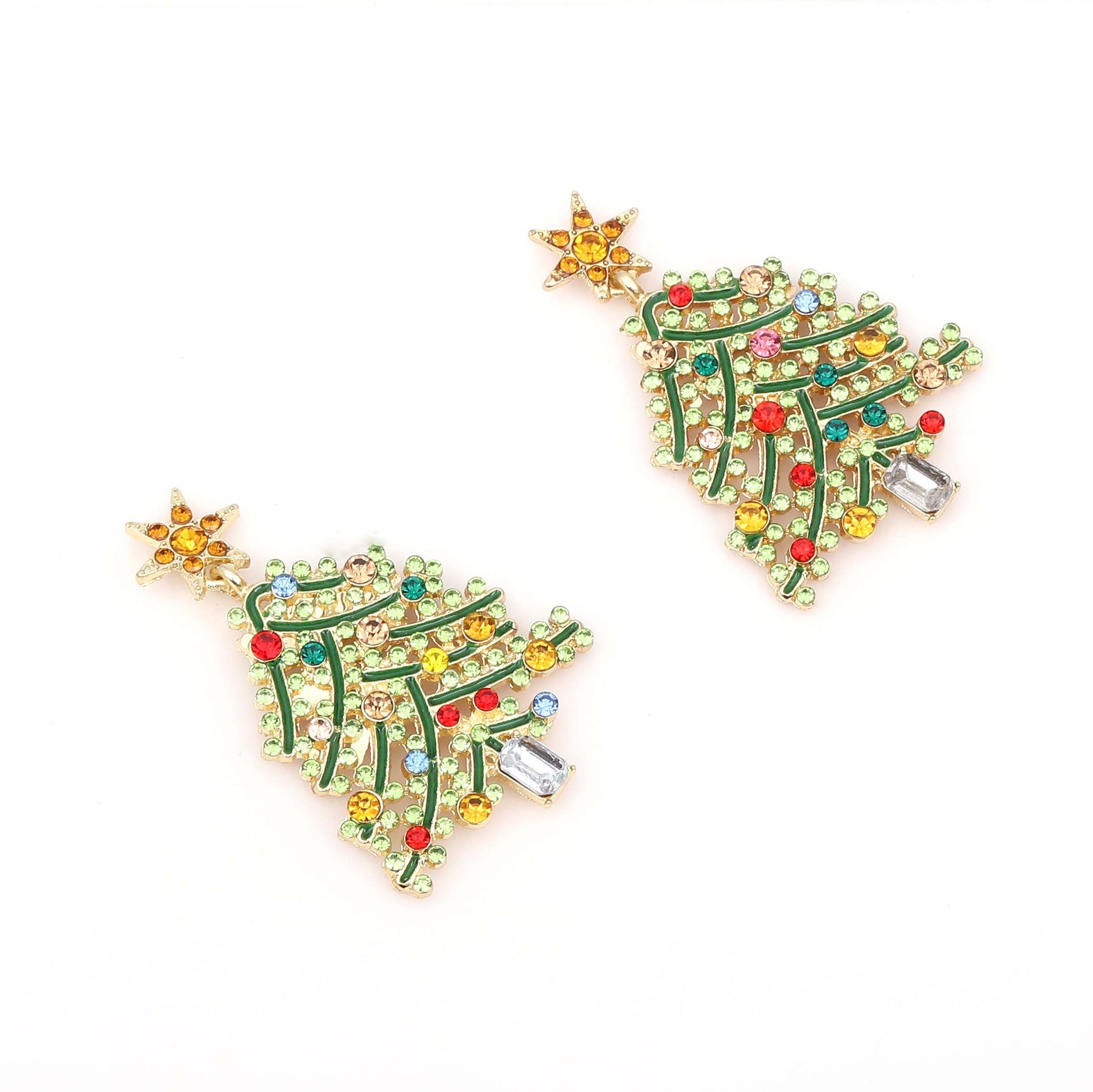 Wholesale Christmas Hollow Christmas Tree Alloy Style Diamond Earrings