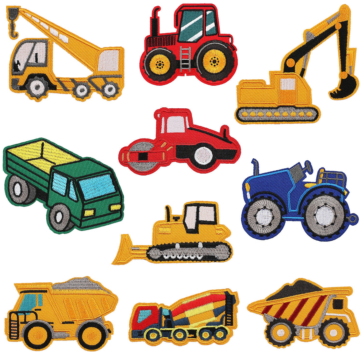 Wholesale Stylish Construction Vehicle Embroidery Patches Self Adhesive Polyester Cloth Applique For Clothing And DIY