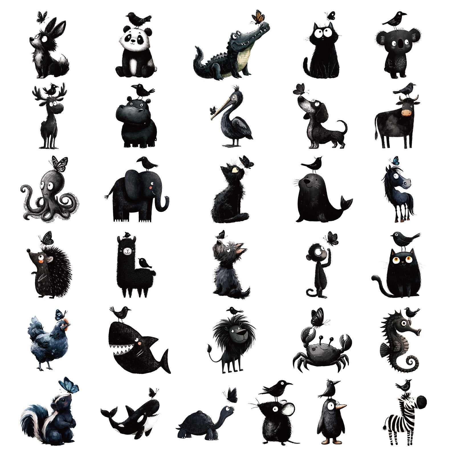 Wholesale 5pcs 56 Black Animal Cartoon Stickers Creative Stickers