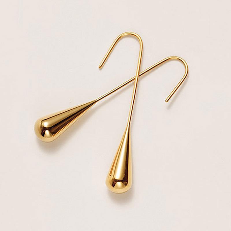 Wholesale Titanium steel stud earrings with gold-plated teardrop round beads
