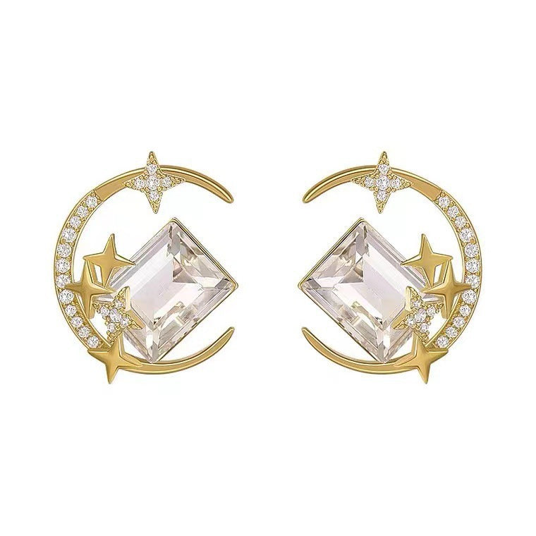 Wholesale Star Moon Crystal Earrings Trendy Diamond Inlaid Design Party Wear Fashion Accessory For Gift And Boutique Resale