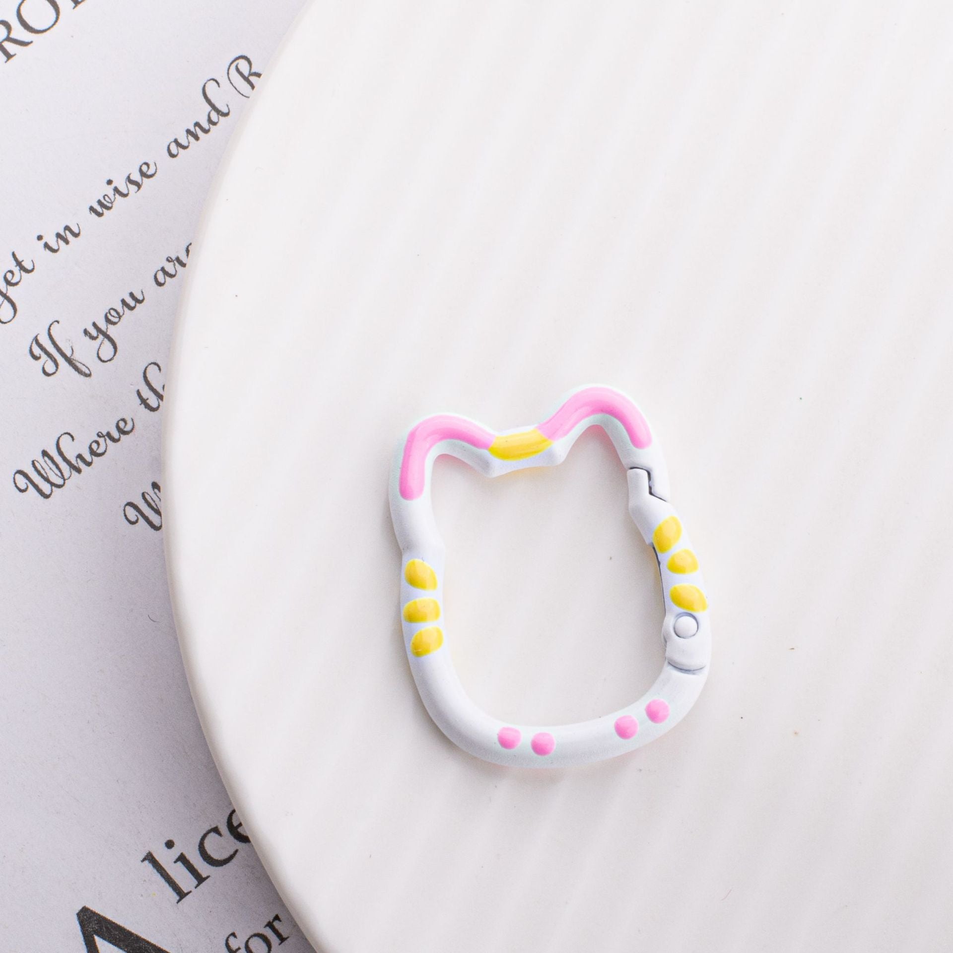 Wholesale Childlike Spring Buckle Double-sided Paint Hand-painted Colorful Lines Polka Dot Cat Alloy Keychain