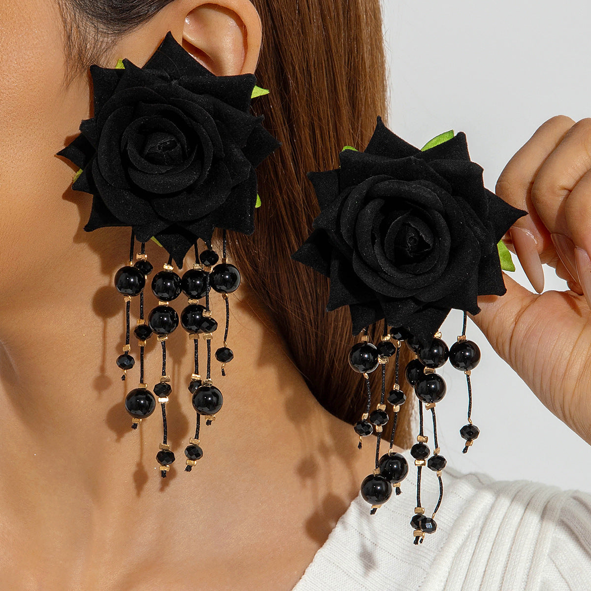Wholesale Colorful three-dimensional rose flower earrings