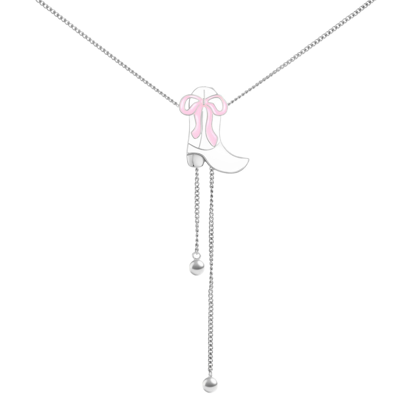 Wholesale Western cowgirl boots pink bow necklace