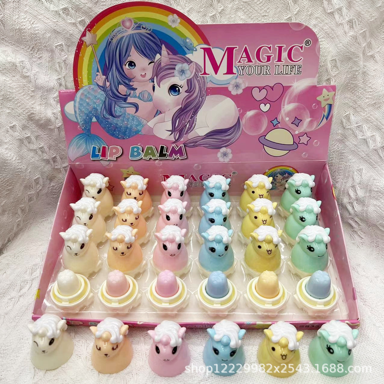 Wholesale 24PCS/PACK Plastic Unicorn Cartoon Lip Balm Fruity Flavor