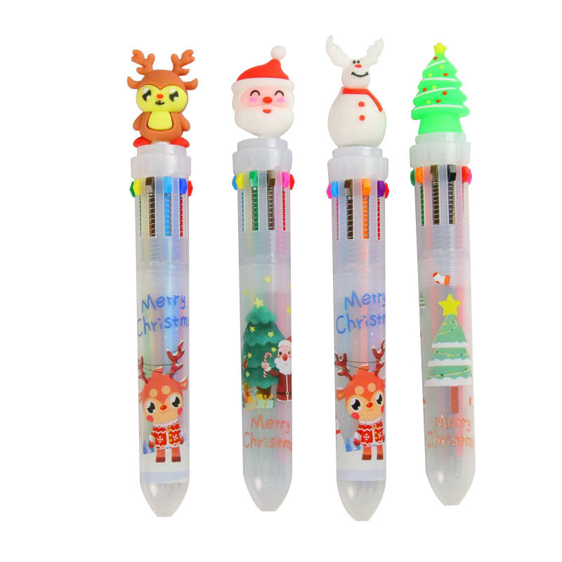 Wholesale Christmas Ten Color Plastic Ballpoint Pens