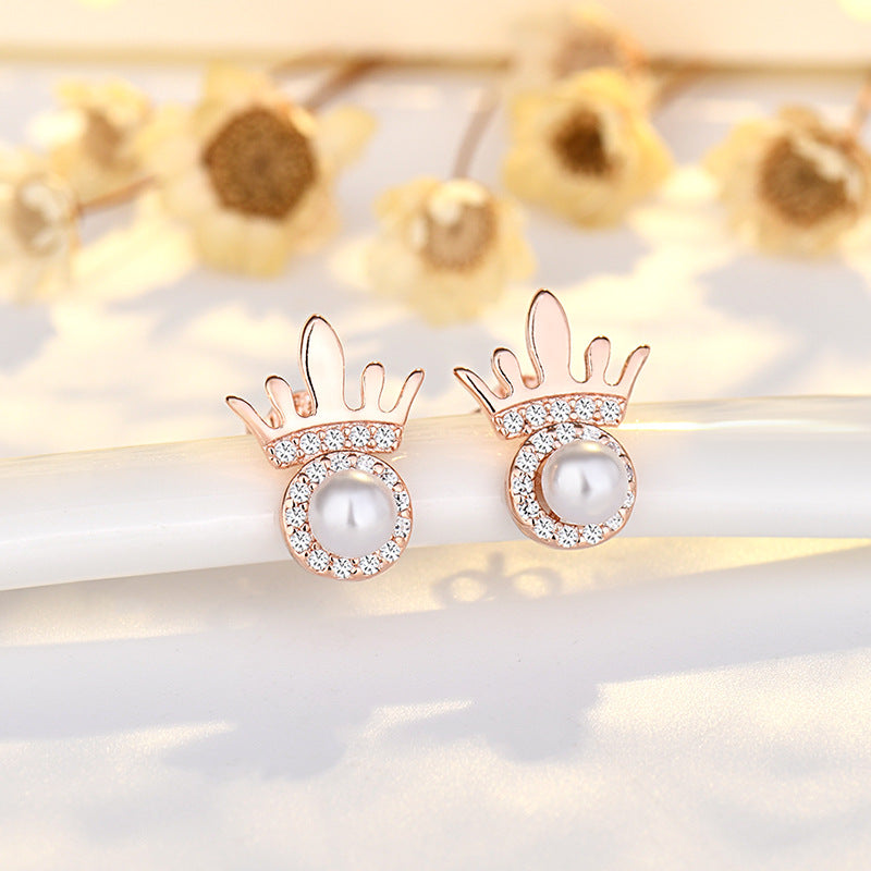 Wholesale Copper Crown Circle Pearl Earrings