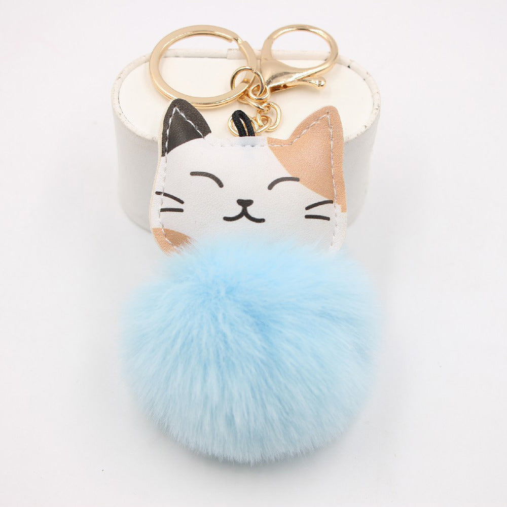 Wholesale Lucky Cat Kitten Pom Pom Keychain Taro Purple Plush Pendant For Bags Wallets Car Keys Gift Shop Boutique Resale