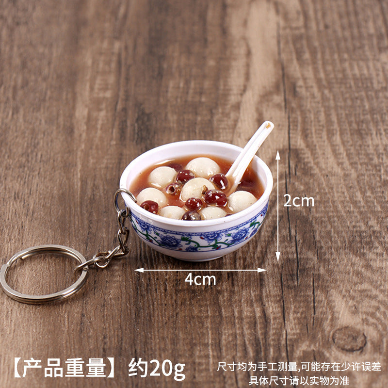 Wholesale Simulation Food 4cm Blue and White Porcelain Bowl Keychain Pendant Chinese Style Gourmet Snack Micro Food Play Model Toy