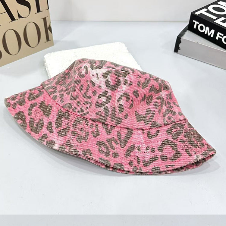 Wholesale Pink leopard print ripped baseball cap bucket hat