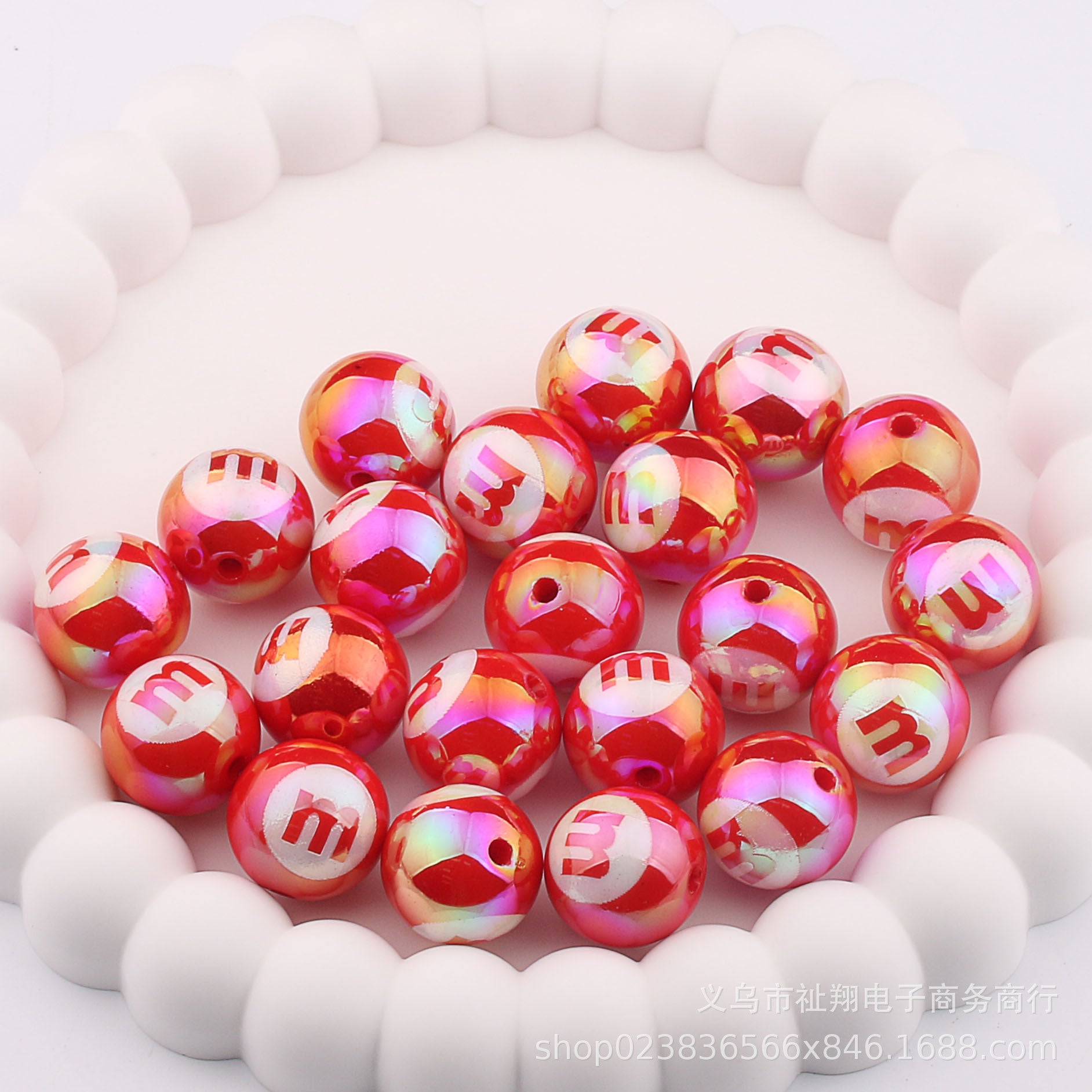 Wholesale 20pcs Acrylic UV Plating Engraving M Bean Straight Hole Two-color DIY Beads