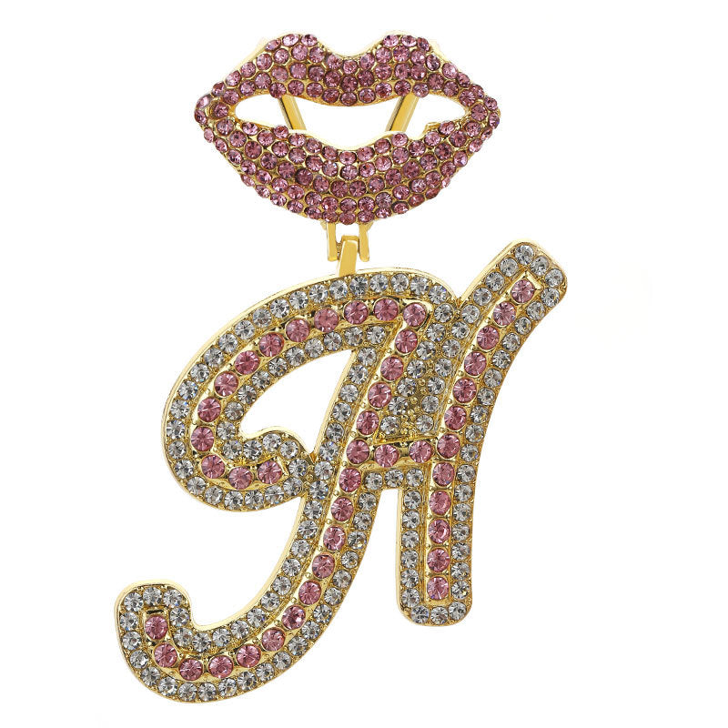 Wholesale Full Diamond Lips 26 Letters Pendant Necklace