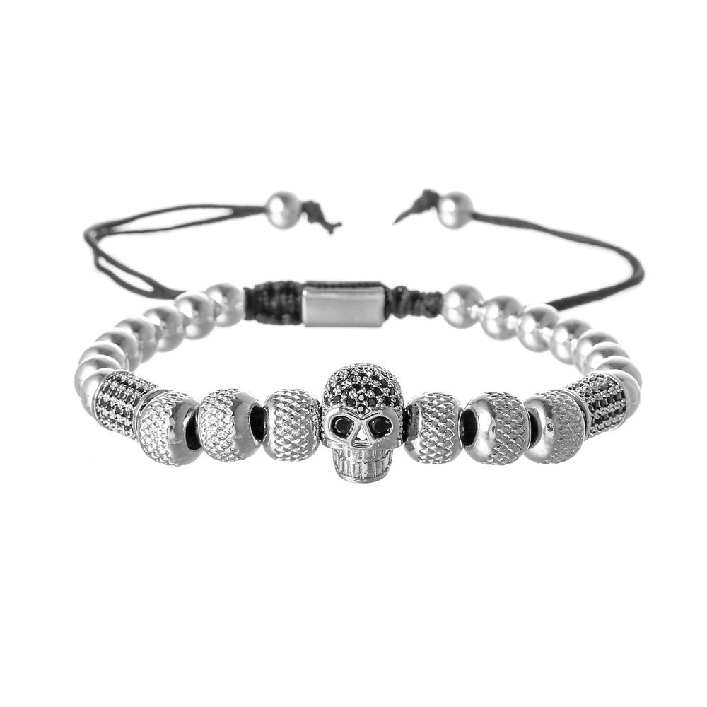Wholesale Copper Inlaid Zircon Skull Punk Bracelet for Men