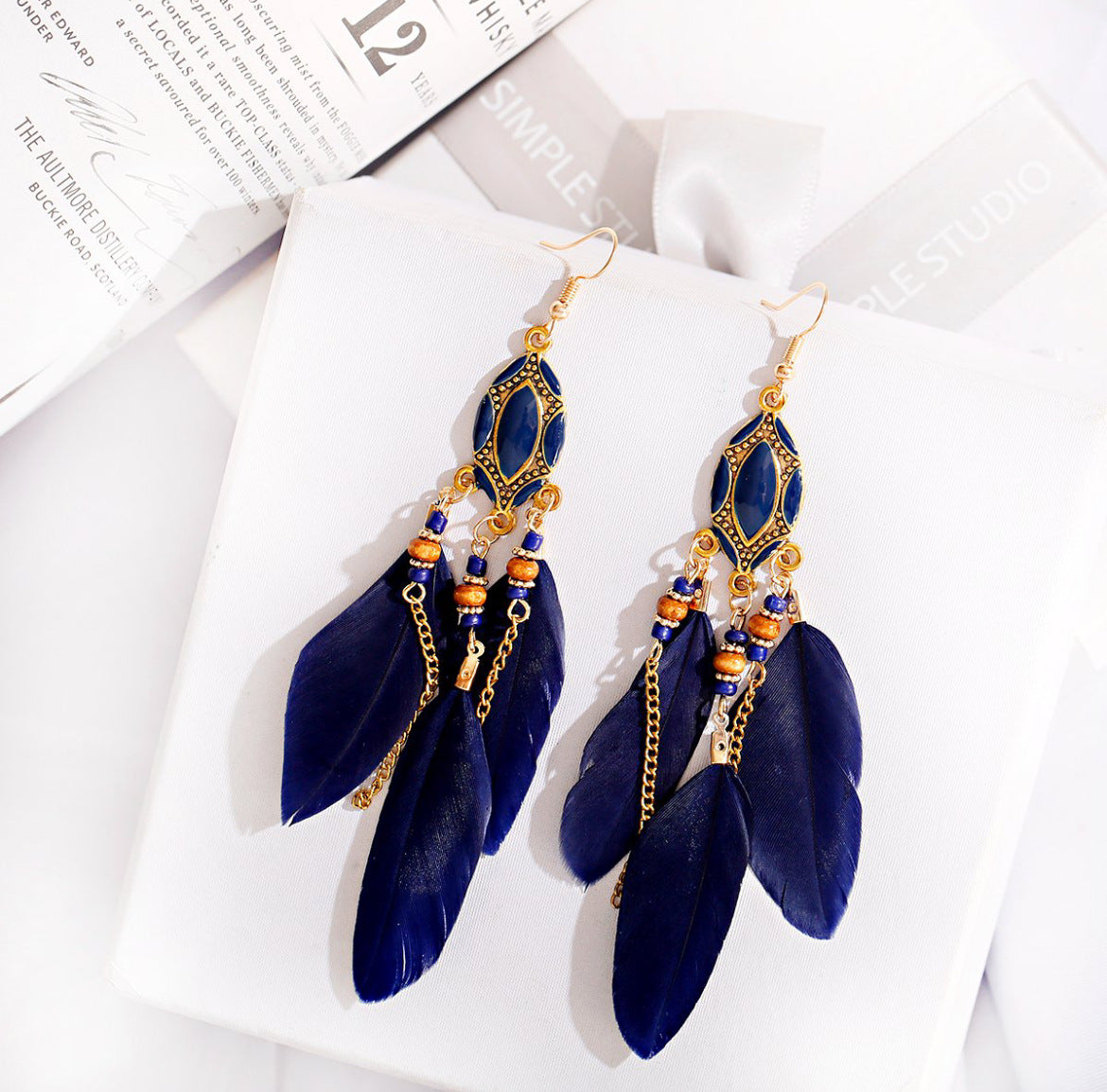 Wholesale Ethnic style super fairy high-end feather earrings