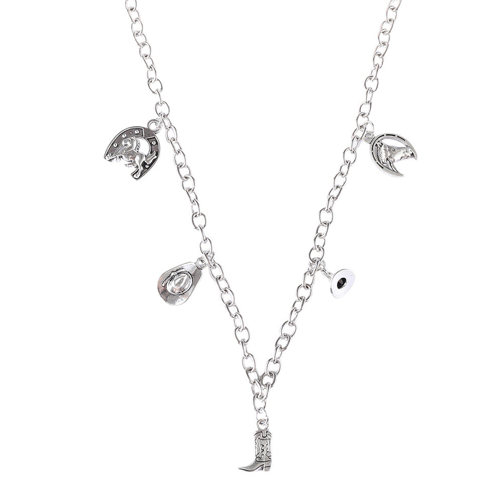 Wholesale Alloy Vintage Dark Skull Boots Pendant Necklace