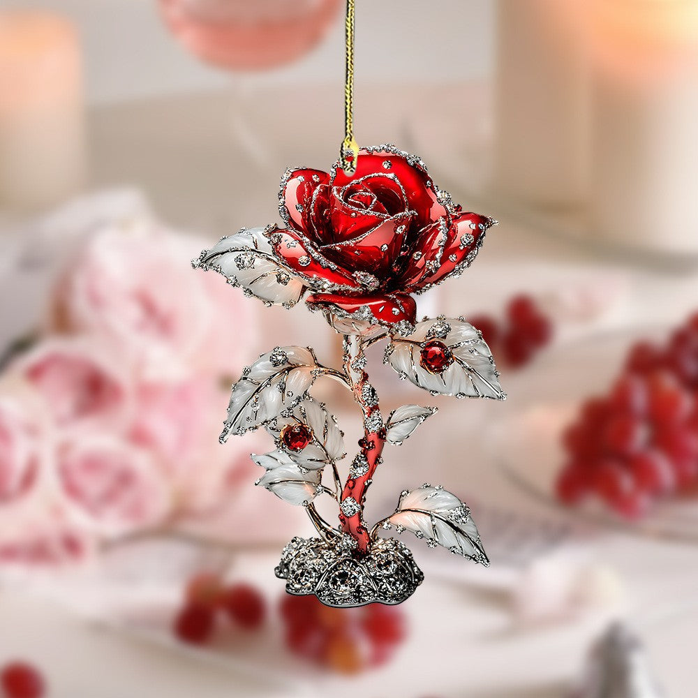 Wholesale Valentine' s Day Red Rose Car Interior Acrylic Hanging Ornament