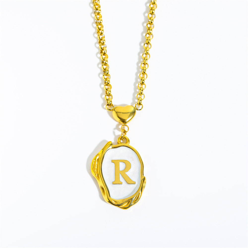 Wholesale 26 Letters Oil Dripping Three-dimensional 18K Gold Plated Stainless Steel Necklace