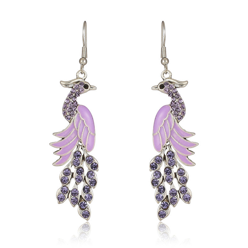 Wholesale Chinese Style Diamond Studded Texture Peacock Retro Earrings