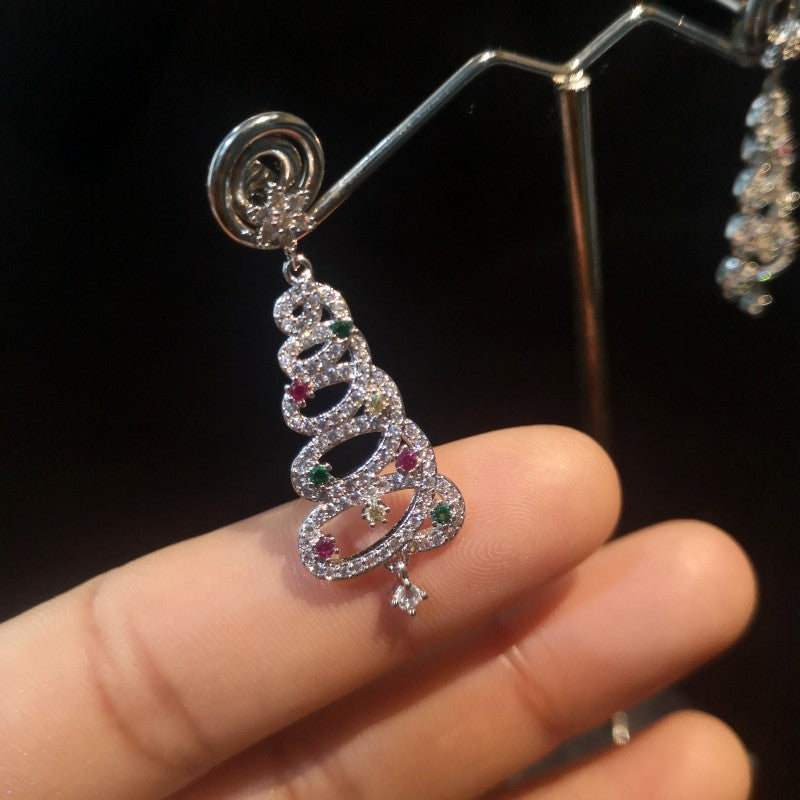Wholesale New Colorful Diamond-encrusted Christmas Tree Trendy Personality Silver Pin Stud Earrings