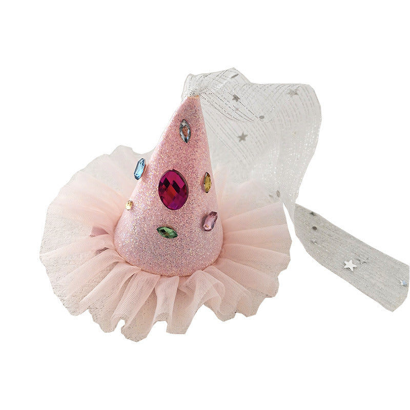 Wholesale  Mesh Ribbon Rhinestone Party Birthday Hat Hair Clip Christmas Headwear Holiday