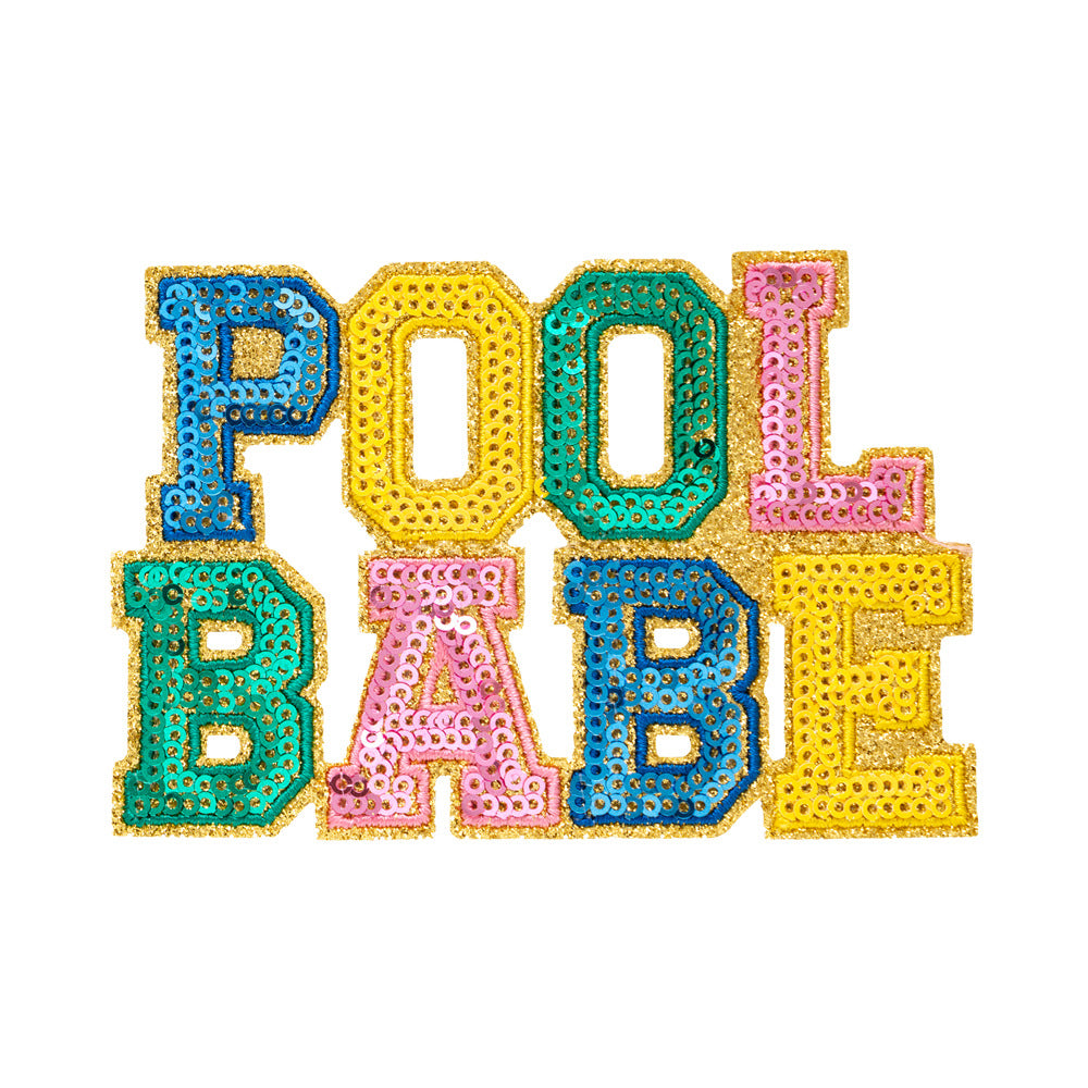 Wholesale Rayon Polyester Sequined Letter Patch Pink With Gold Silver Trim Stylish Decorative Embroidered Applique For Bags Coats Hats Resale