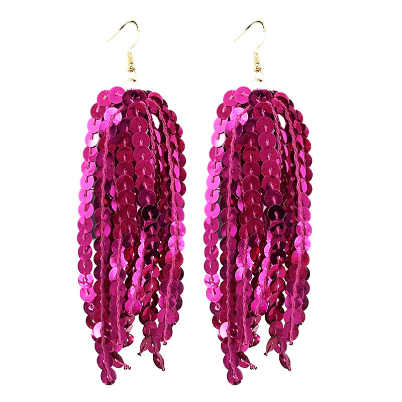 Wholesale   2pairs/pack Valentine' s Day Glitter Pink Love Tassel Atmosphere Earrings