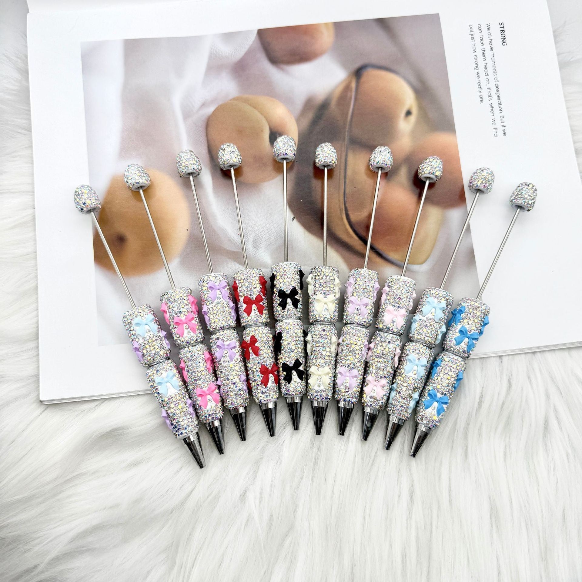 Wholesale 2pcs DIY Bow Full Rhinestone Beaded Pen Valentine' s Day Gift Pen
